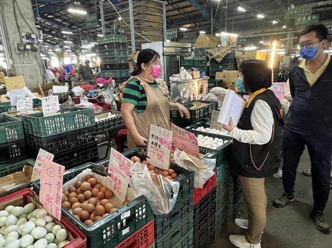 台南市消保官到傳統市場進行蛋品價格、供需與有效期的查核。（圖片來源：台南市法制處提供）