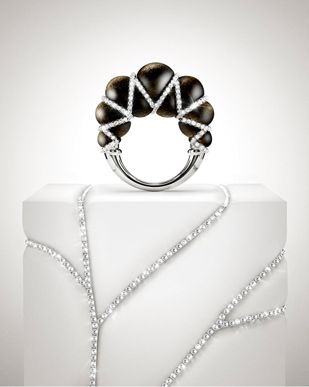 卡地亞Libre Tressage黑曜石鑲石戒指，133萬元。（Cartier提供）