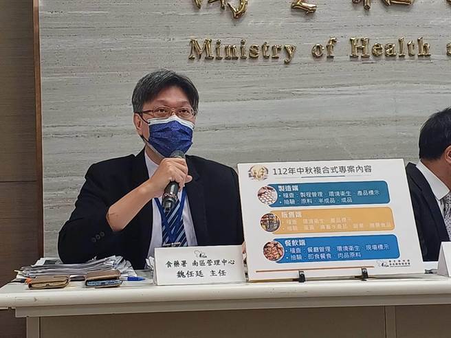 食药署南区管理中心主任魏任廷说明「112年度中秋复合式专案」稽查结果。（王家瑜摄）