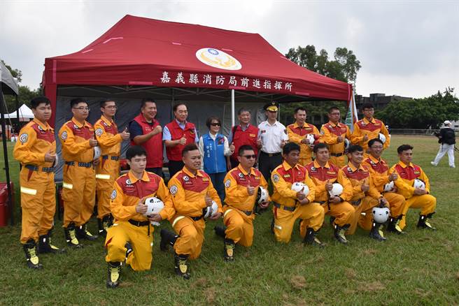921国家防灾日，苗栗场搜救演练，嘉义县消防局搜队支援。（谢明俊摄）