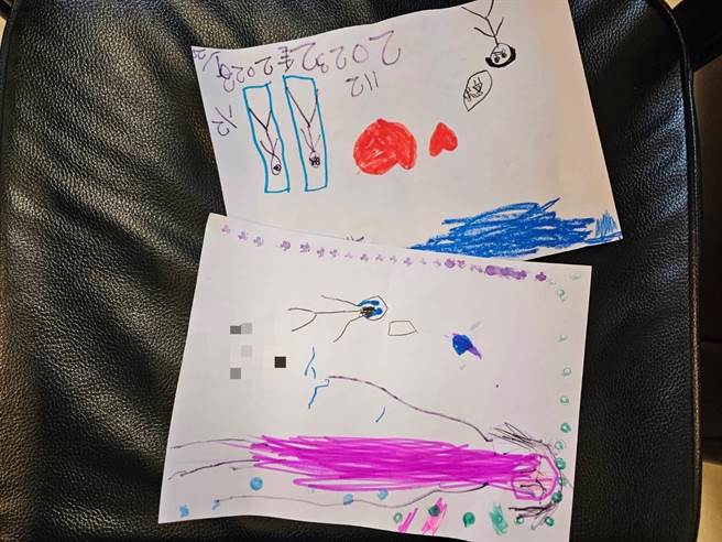 小兄弟俩透过画作画出自己的心情，令人鼻酸。（家属提供／洪靖宜高雄传真）