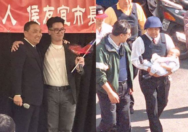 国民党总统参选人侯友宜与南非武官之子合影。（合成图/周毓翔摄、资料照）