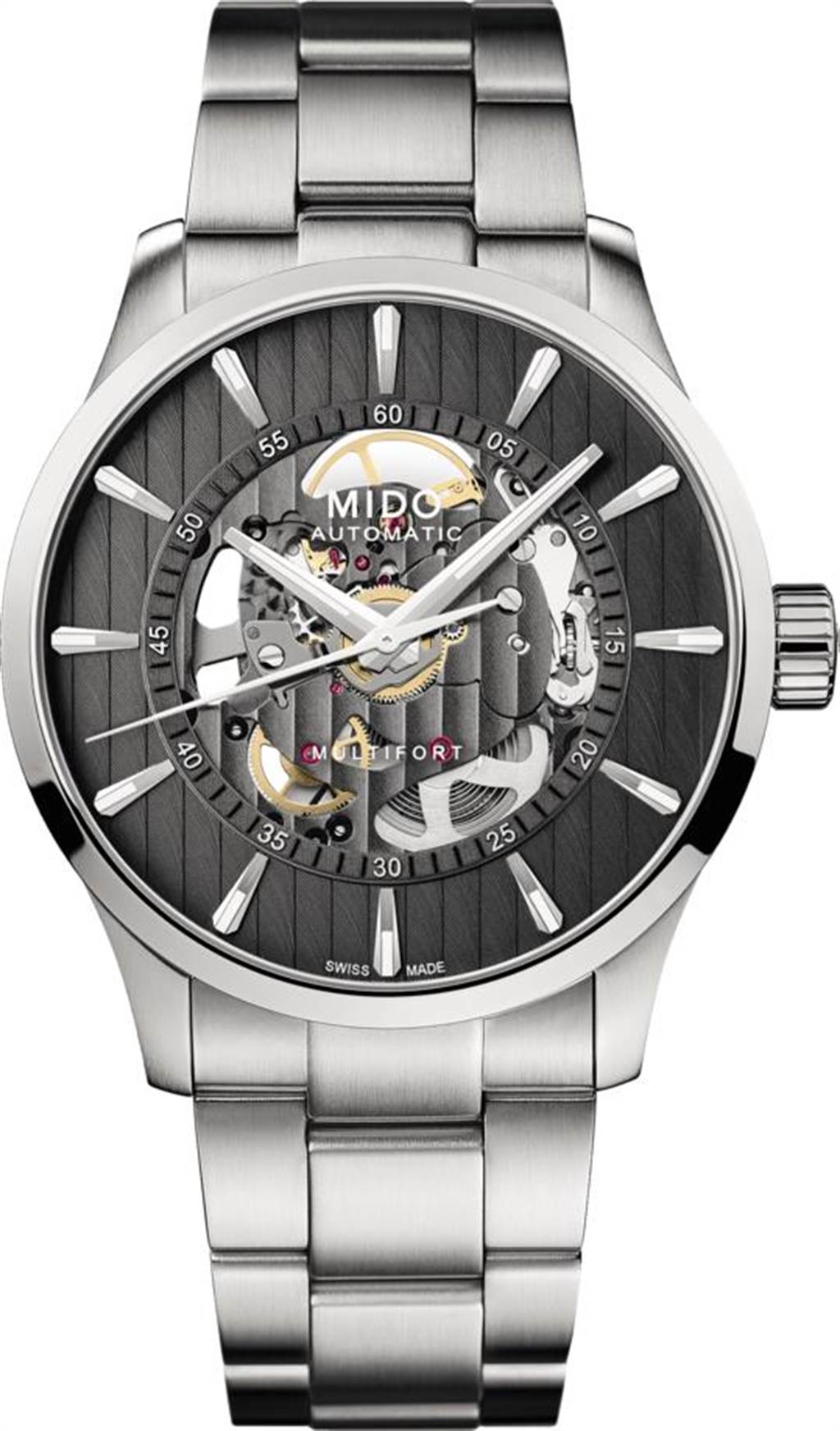 Mido Multifort先鋒系列鏤空腕錶，售價3萬6800元。（Mido提供／黃唯淯台北傳真）
