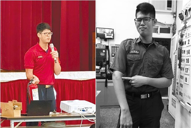罹难消防队员陈柏翰。（合併图，读者提供/ 摘自脸书基隆市消防局-角落消火伴）