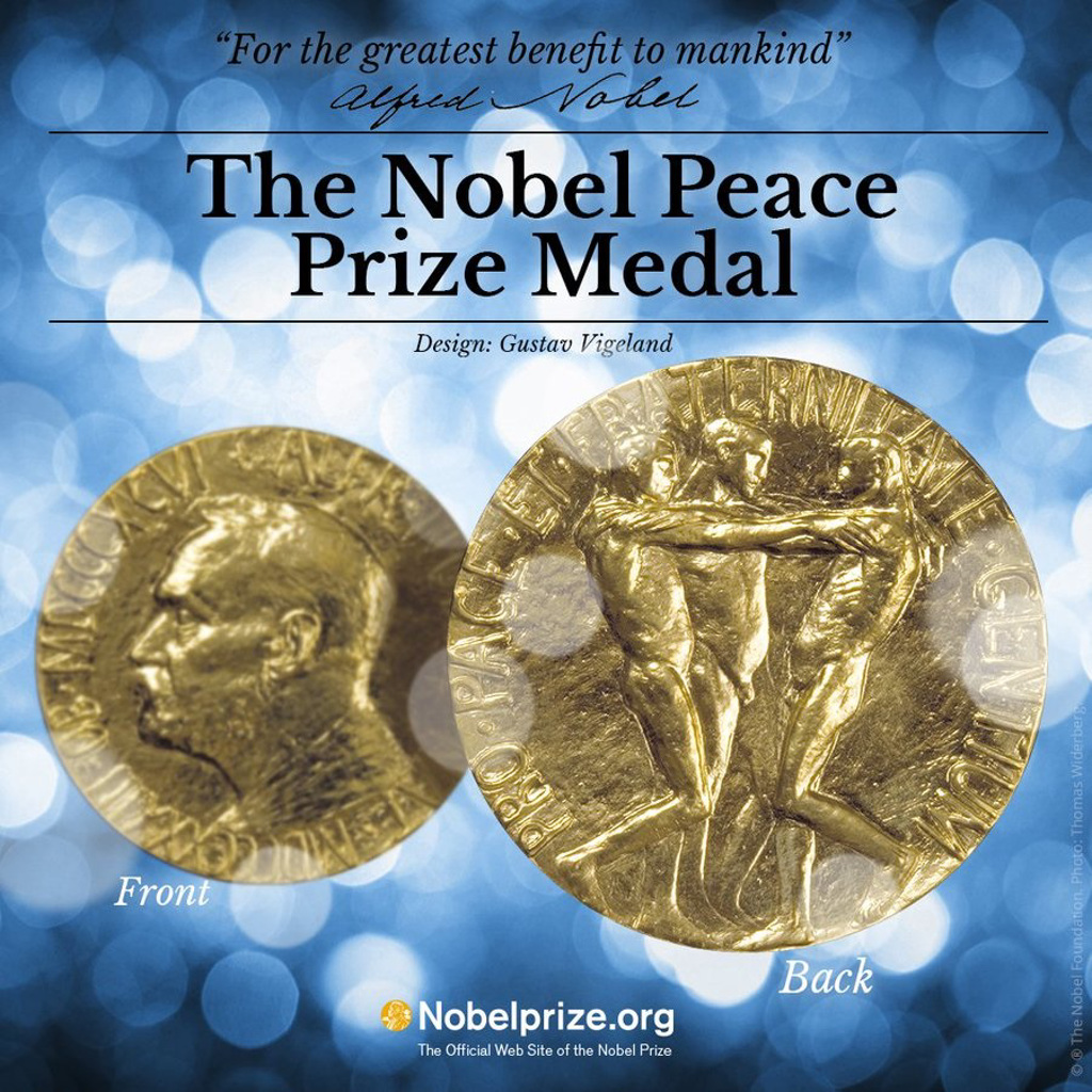 諾貝爾和平獎獎章上的銘文是：「Propace et fraternitate gentium」，翻譯為「為了人類的和平與兄弟情誼」。(圖/諾貝爾委員會)