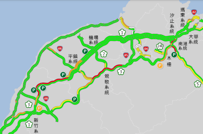 中秋连假首日，一早国道南下已涌现出游车潮。（高速公路局提供）
