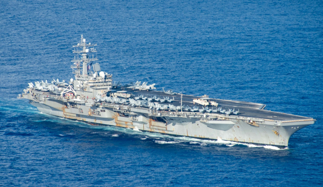 美国海军「雷根」号（USS Ronald Reagan，CVN76）航母的资料照。（美国海军）
