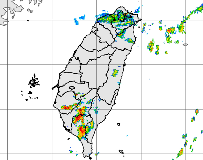气象署针对高雄市、屏东县发布大雷雨即时讯息。（气象署）