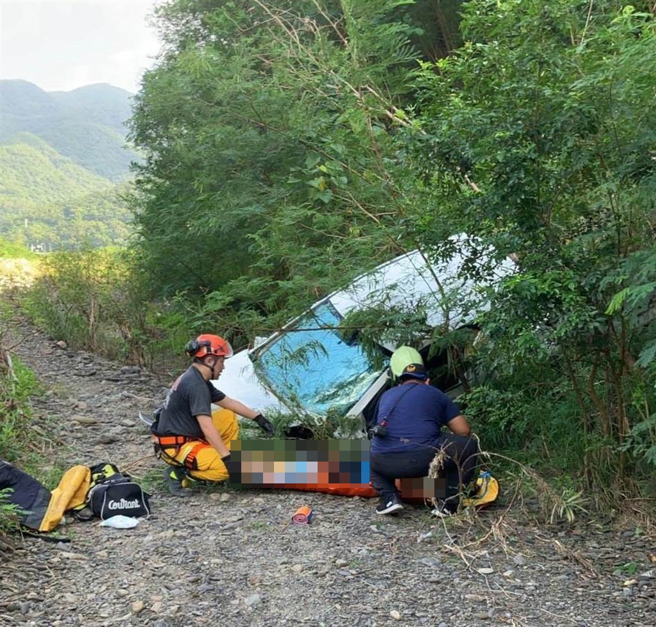 47岁邱姓男子1日驾车往屏东方向行经南迴公路447.5公里处时，因不明原因衝下边坡，进而连人带车坠落10公尺高的山谷，送医后不治。（警方提供／谢佳潾屏东传真）