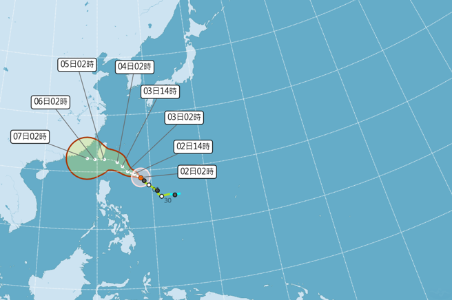 小犬颱风来势汹汹，预估将扫过台湾南端，不排除从恒春半岛登陆。（中央气象署提供）