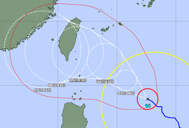 小犬颱风在中秋节后袭台，直扑南台湾。（翻摄日本气象厅）