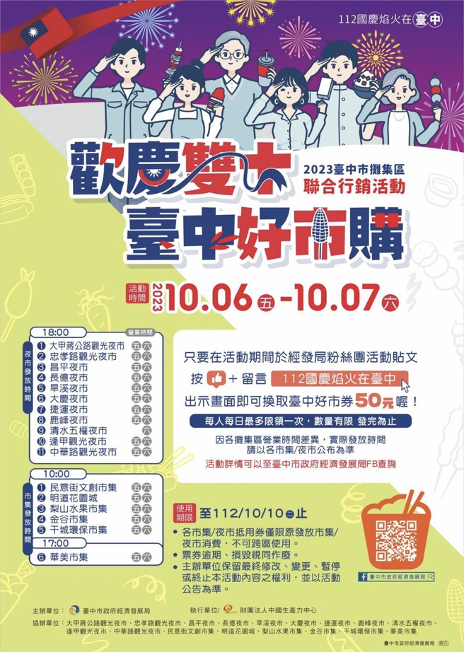 摊集区有机会领万份好市券、限量夜市美食兑换券。(图/台中市政府经济发展局提供)