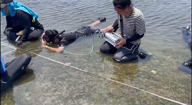 海保署人员于垦丁使用DIVING-PAM-II做海草光合作用调查。（海洋委员会提供／林瑞益高雄传真）