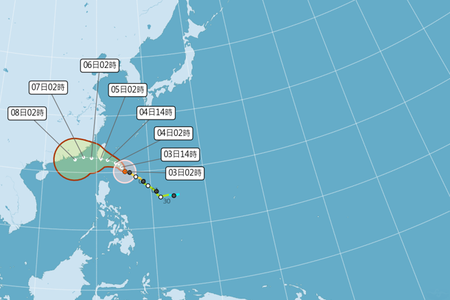 受小犬颱风影响，今下半天起变天，大雨连续下至周五。（中央气象署提供）
