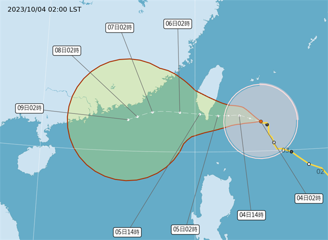中央气象局预报指出，今天（４日）受颱风影响，除北部及东北部降雨持续外，花东及恒春半岛的风雨从清晨开始将逐渐增大，且越晚越明显，而其他地区白天以前的降雨还不太明显，要到晚上之后南部地区及中部山区的雨势才会转趋明显；主要留意东半部地区及恒春半岛降雨较持续、且雨势较大，有局部豪雨或大豪雨等级以上的降雨发生的机率，北部、南部地区及中部山区也有局部大雨或豪雨发生的机率。（翻摄自气象署／林良齐台北传真）