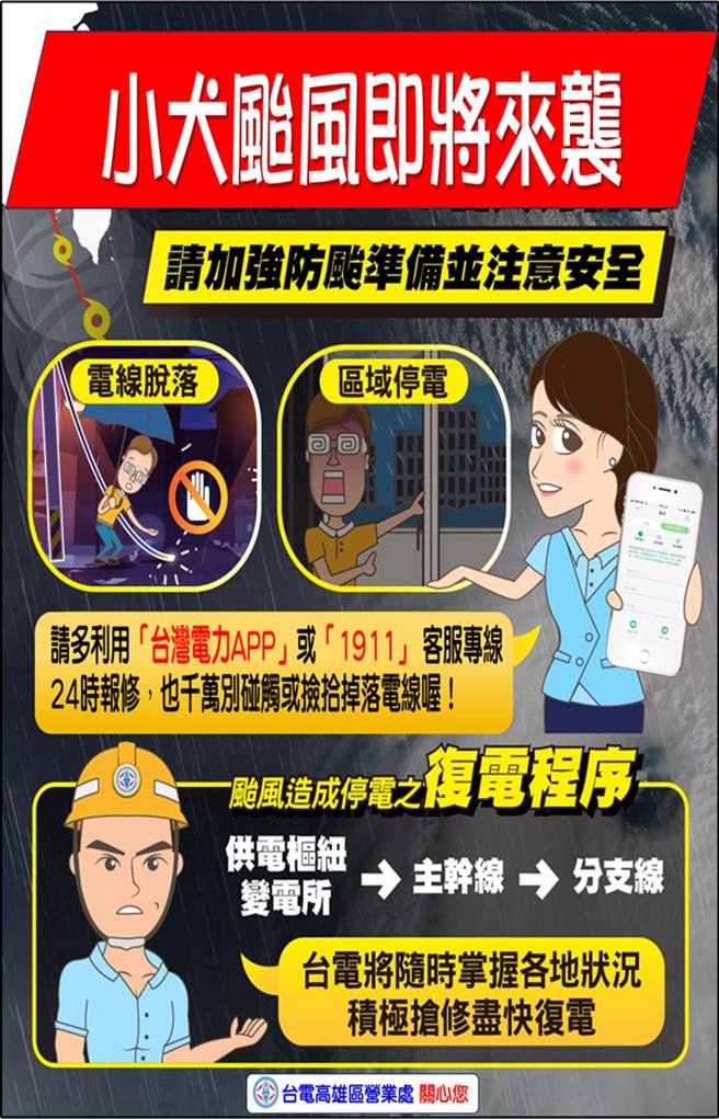 若发生停电事故可使用网路通报及查询停復电资讯。（图片来源：台电高雄区处提供）