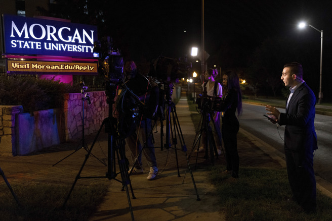 美国马里兰州巴尔的摩（Baltimore）一所大学校园附近今晚发生枪击案。（图／美联社）