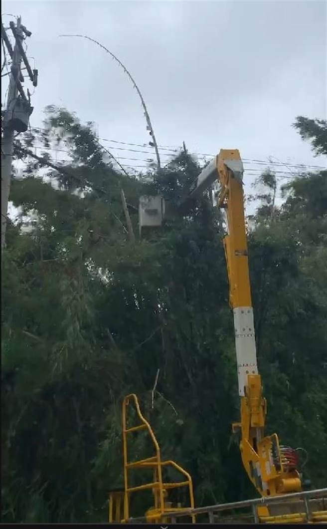 台电台中区处统计，截至5日上午9时止，共造成全市有停电约1万9150户，大多在海线地区，台电人员漏夜抢修。（台电台中区处提供／张妍溱台中传真）