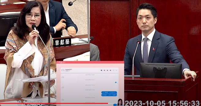 台北市長蔣萬安(右)今在市議會接受議員秦慧珠(左)質詢。(截自台北市議會直播)