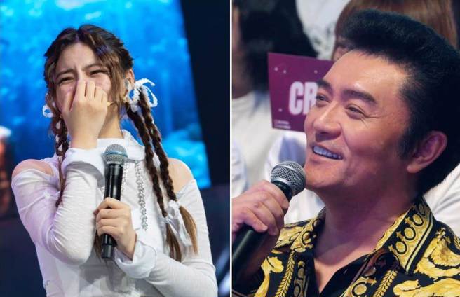 「黑耀精灵」紫嫣（左图）见到爸爸李㼈暖心打气，忍不住哭了。（踢帕娱乐提供）