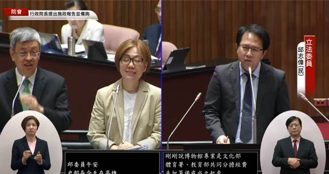 民进党立委邱志伟今在立法院质询时提到，2004年体委会考察报告研议设置国家体育运动博物馆，距今20年却没有下文，盼行政院责成相关部会在1年内建立筹备处。（翻摄自立法院直播）