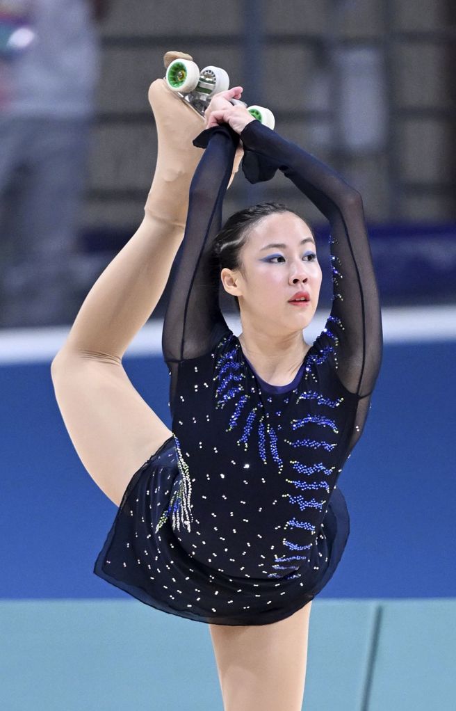 中华滑轮女将张致如在短曲第3名。（新华社）