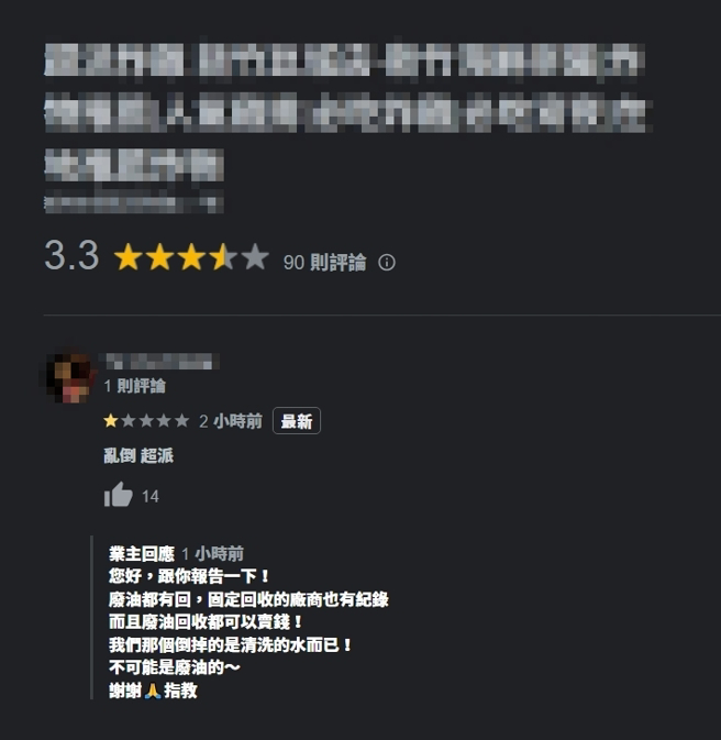 店家回應倒的是清潔後的水，但不被網友採信。(圖／Google Map)