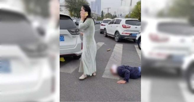 女驾驶拿出卫生棉帮男子止血，弄完后就拨打急救电话。（图／翻摄自微博／新浪热点、长春西门大官）