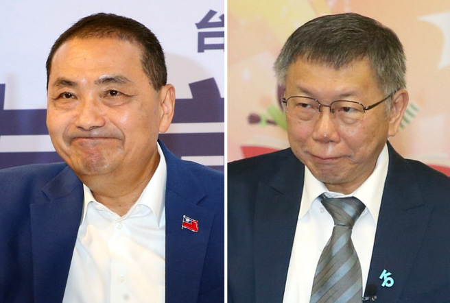 民眾党总统参选人柯文哲（右）抛出以5家民调作为蓝白合的评判，国民党总统参选人侯友宜（左）则强调民调并非唯一，否则沦为零和游戏。（合成图／中时资料照）