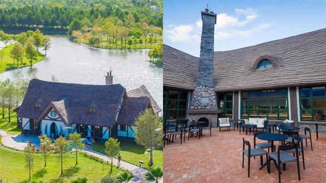 星巴克花莲理想门市近日开幕，建筑特色宛如童话小镇相当梦幻，一旁还有湖面景致可观赏。（星巴克提供／朱世凯台北传真）