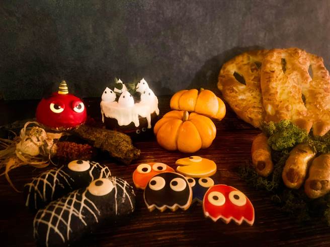 「麗緻坊」推出8款萬聖節限定糕點，造型應景吸睛，鹹甜口味兼具。（麗緻餐旅集團提供）