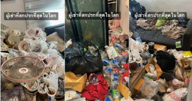 女子在外租屋住到房内满是垃圾，房东非常头痛。（图／翻摄自TikTok@artter_ratcha）