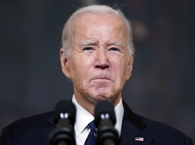 美国总统拜登10日在白宫发表演说，谴责哈玛斯攻击以色列。（美联社）