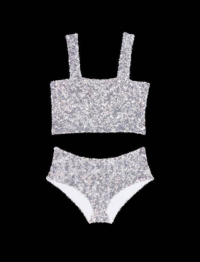 maje本季充滿迪士可的熱鬧風情，亮片泳裝吸睛度直接滿分。（maje提供／黃唯淯台北提供）