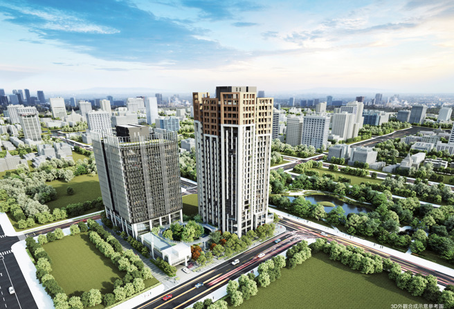 目前台北核心饱和的现象造成轴线翻转，政府布局新庄副都心比照信义区的「副都心计画2.0」，区域内已成型的重大建规模浩繁，有着无可比拟的核心生活圈优势。图片为3D渲染外观图。(图:亚昕提供) 

