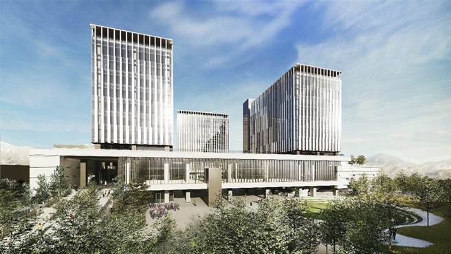 图为台北市自来水园区公馆配水池共构大楼新建工程的思源街方向3D模拟图。(黄敬文翻摄)