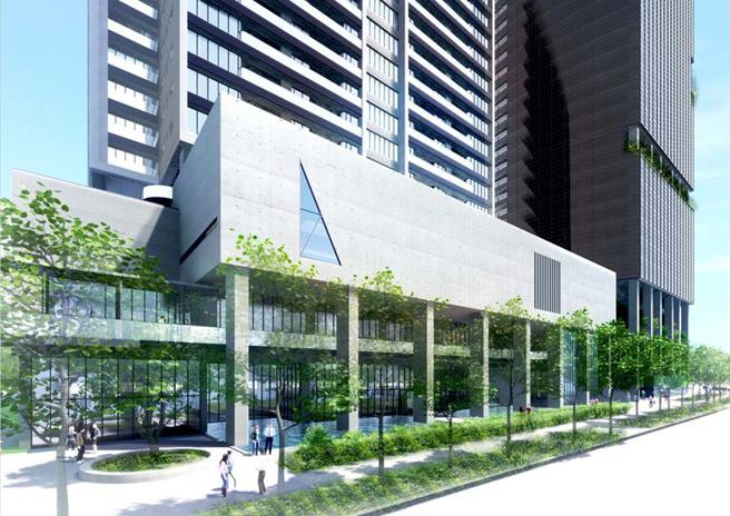 运用林荫步道、户外水景广场、立体空廊步道与光影美术馆串连，塑造整体优质的都市开放空间。（光影美术馆模拟示意 图片来源：高雄市都发局提供）