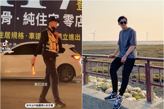 恋爱了！「台中焰火帅警」指挥交通爆红，「幸福塞车」本尊现身。(警方提供)