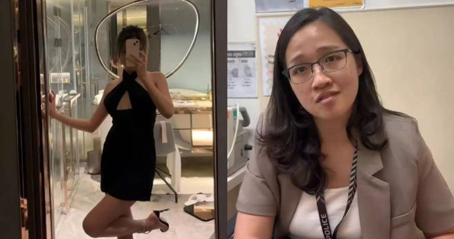 陆网美新加坡撒泼踢铁板。（图／翻摄自微博）