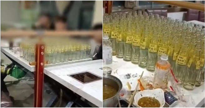 西安市6名青年光顾火锅吃到饱，却顾着狂喝酸梅汁，最后6人喝下111瓶，平均每人喝18瓶以上。(图／微博)