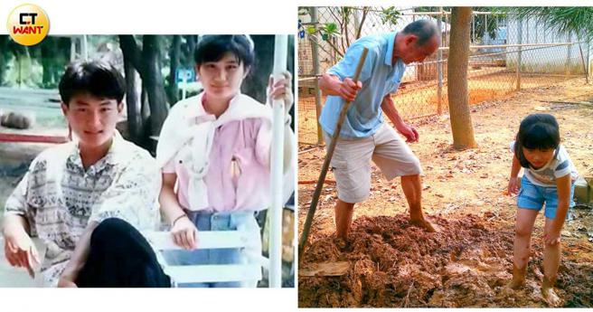 陈舜智的父亲早年做泥作工，陈舜智也从小耳濡目染对盖房子产生了兴趣。图为陈舜智和姊姊及爸爸。（图／黄耀徵摄）