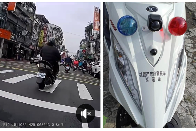 网疯传桃市警用机车「拍照开单一条龙」，警怒斥：网路谣言，是民眾进行后制后恶意行为。(桃园市交大提供)
