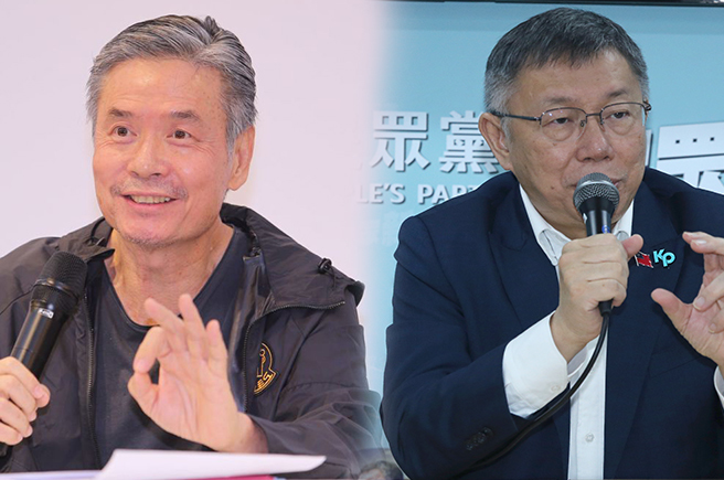 國民黨總統參選人侯友宜競選辦公室執行長金溥聰（左）15日舉行記者會，金向民眾黨主席柯文哲（右）喊話，希望能照預定時程舉行第二次會議。（ 中時黃世麒、陳君瑋攝）