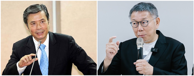 国民党总统参选人侯友宜竞选办公室执行长金溥聪（左）15日举行记者会，金溥聪向民眾党主席柯文哲（右）喊话，希望能照预定时程举行第二次会议。（图／本报系资料照）