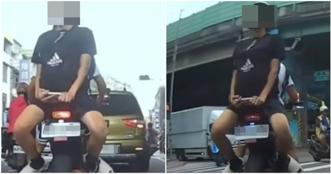 搞怪猴在機車後座竟然反坐，行為超玩命。(翻攝《WoWtchout -地圖型行車影像》)