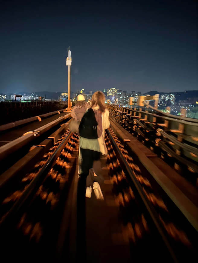 有网友分享机捷乘客摸黑走轨道的照片，批评机捷应变能力不足。（图／翻摄PTT）