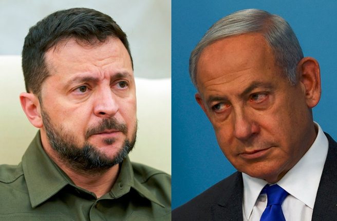 謝寒冰指出，納坦雅胡(右)跟澤倫斯基(左)同一心態，為了維護政權正當性而拖住戰爭。（合成圖／美聯社／路透社）