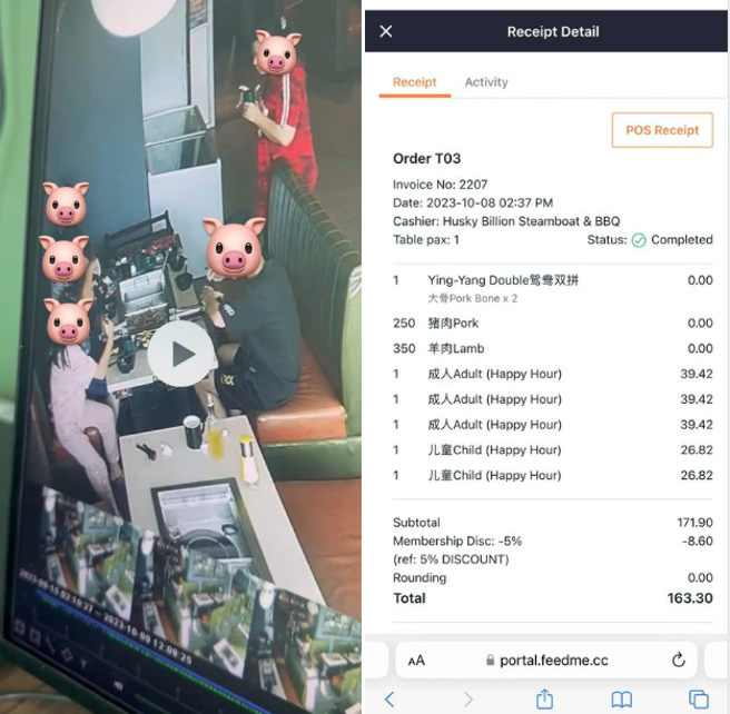 一家5口來火鍋店吃到飽點600盤肉，結果偷偷打包帶走，讓老闆很難過。(翻攝自Husky Group Bintulu FB)