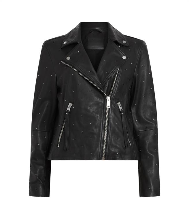 ALLSAINTS DALBY 短版麂皮騎士皮衣，1萬6900元。（ALLSAINTS 提供／林欣儀台北傳真） 
