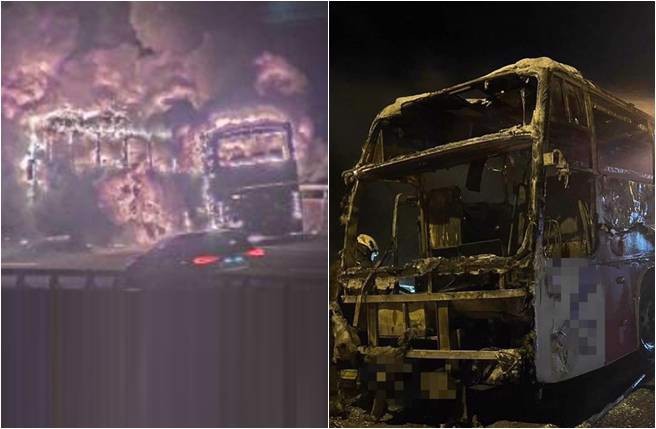 客運整輛陷入火海，已經全面燃燒。（翻攝畫面）